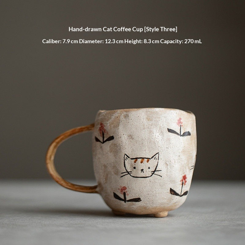Handmade hand-painted underglaze color pure handmade cat mug original ceramic tea set coffee cup girlfriend gift