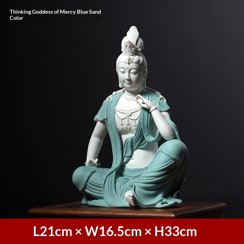 Ceramic ornament "Lotus Water Moon Guanyin" Viewed from Nanhai Guanyin Bodhisattva worshiping household Buddha statues
