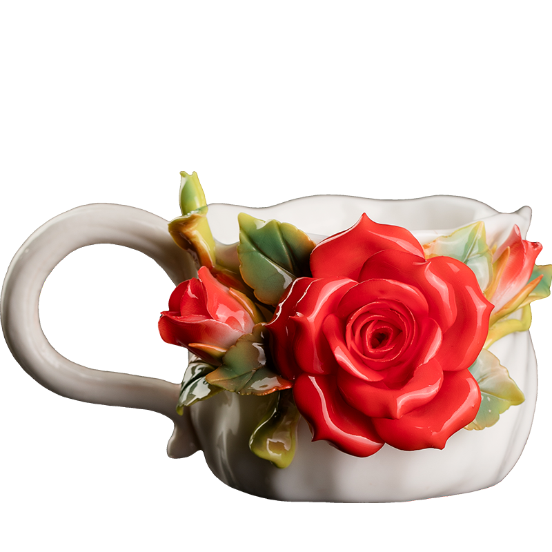 Intangible Cultural Heritage Hand-Crafted Ceramic Rose Cup Coffee Mug - 100% Handmade