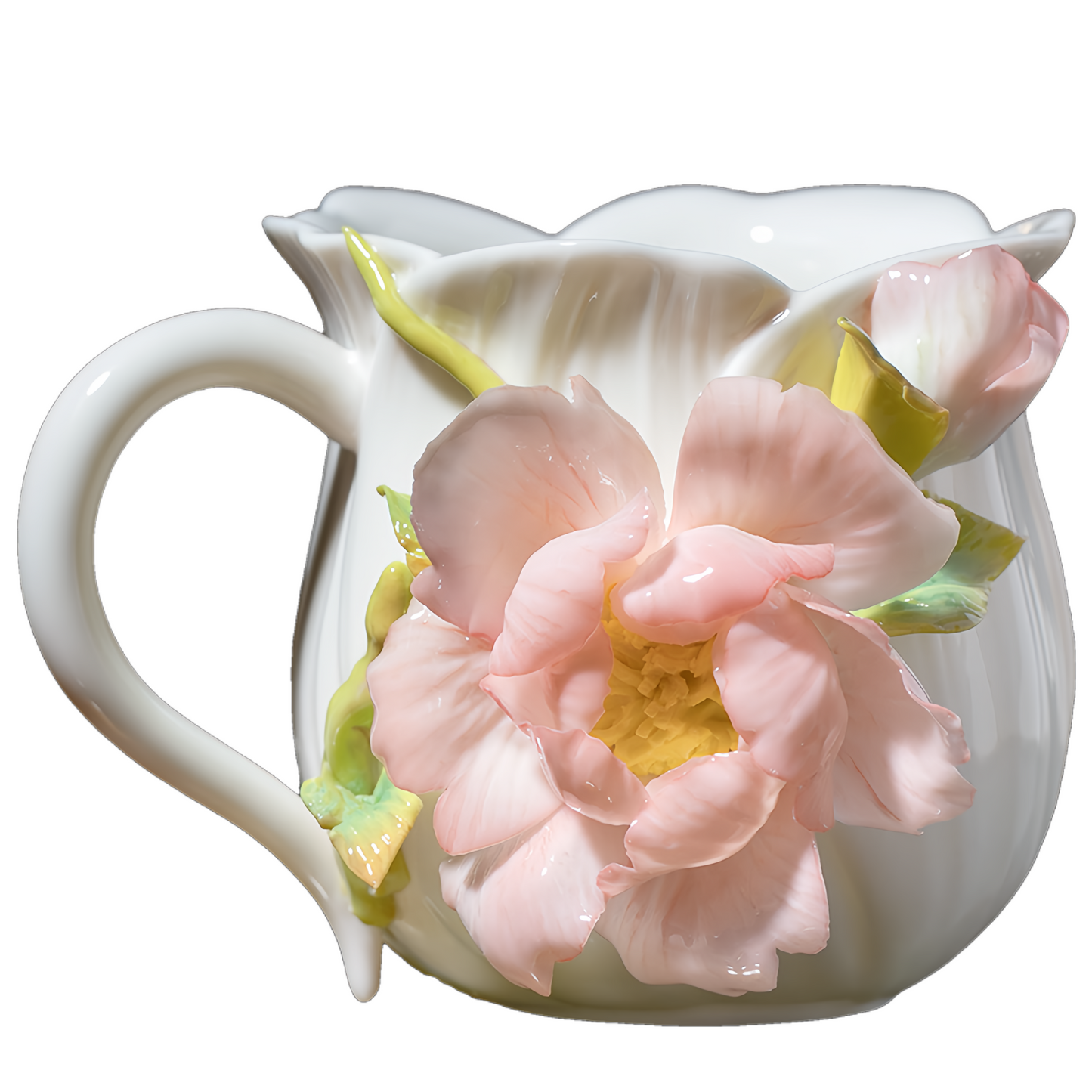 Intangible Cultural Heritage Hand-Sculpted Ceramic Peony Flower Water Cup Coffee Mug(red) - 100% Handcrafted