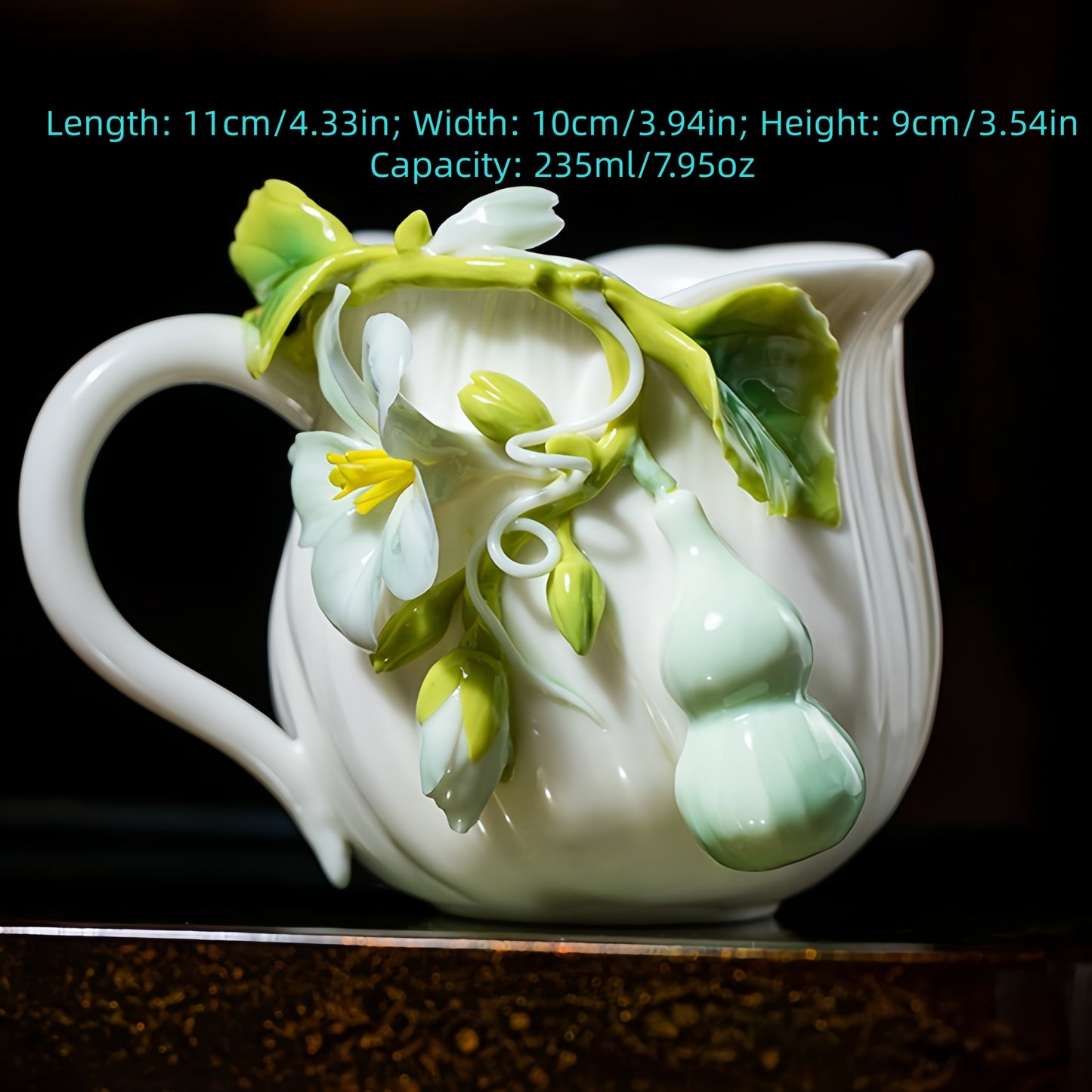 Intangible Cultural Heritage Hand-Sculpted Floral Ceramic Gourd Water Cup Coffee Mug - 100% Handcrafted