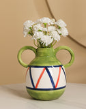 Striped Binaural Ceramic Vase Cute Smiling Face Decorative Decoration Pottery Pot