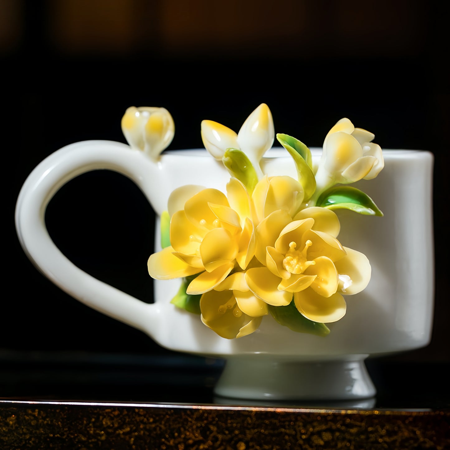 Waxflower Tea Cup - Intangible Cultural Heritage Hand-Sculpted Floral Ceramic Cup & Coffee Mug - 100% Handcrafted