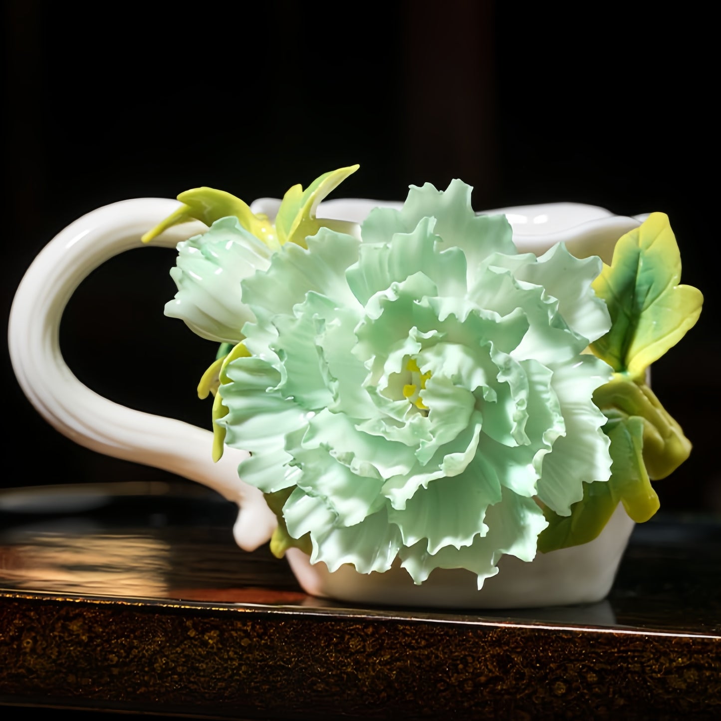 Hand-Sculpted Ceramic Peony Flower Coffee Cup - 100% Handcrafted