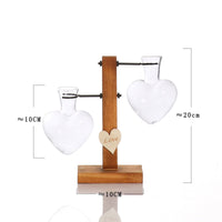 Love Heart Shape Clear Glass Hydroponic Flower Vase Terrarium Wooden Stand Holder Decoratio Glass Tabletop Plant Flower Vase