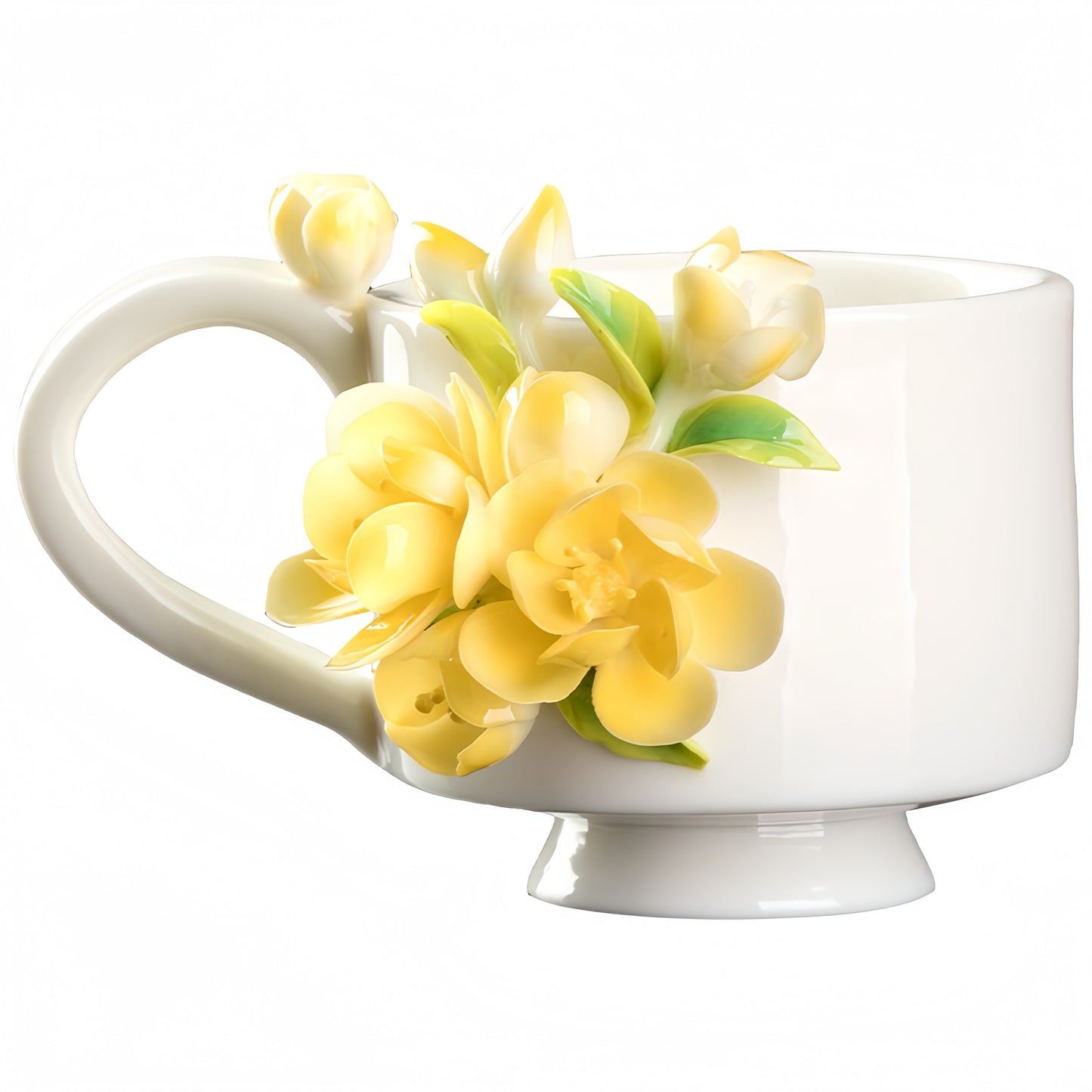Waxflower Tea Cup - Intangible Cultural Heritage Hand-Sculpted Floral Ceramic Cup & Coffee Mug - 100% Handcrafted