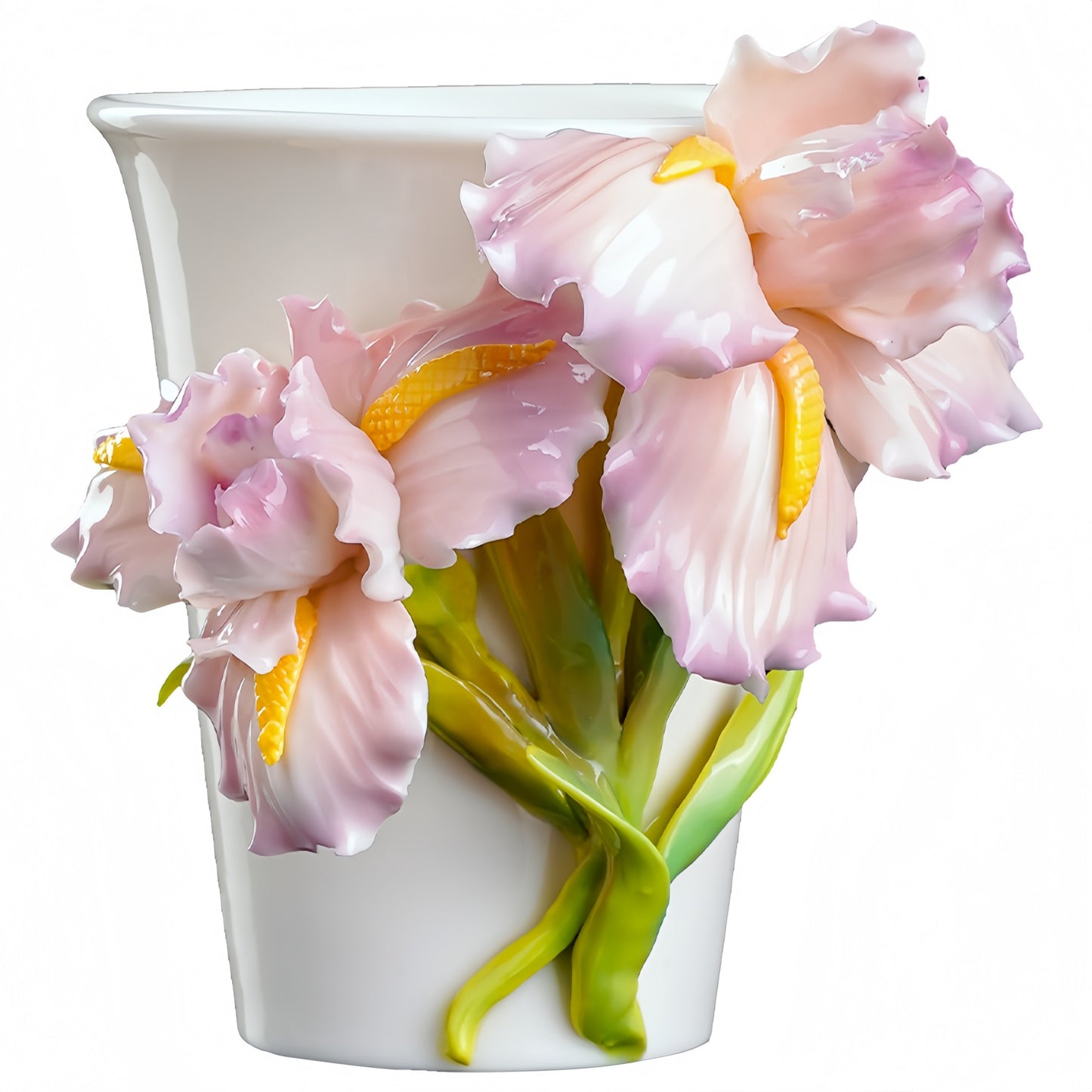 Intangible Cultural Heritage Hand-Sculpted Ceramic Iris Flower Cola Cup Coffee Mug - 100% Handcrafted