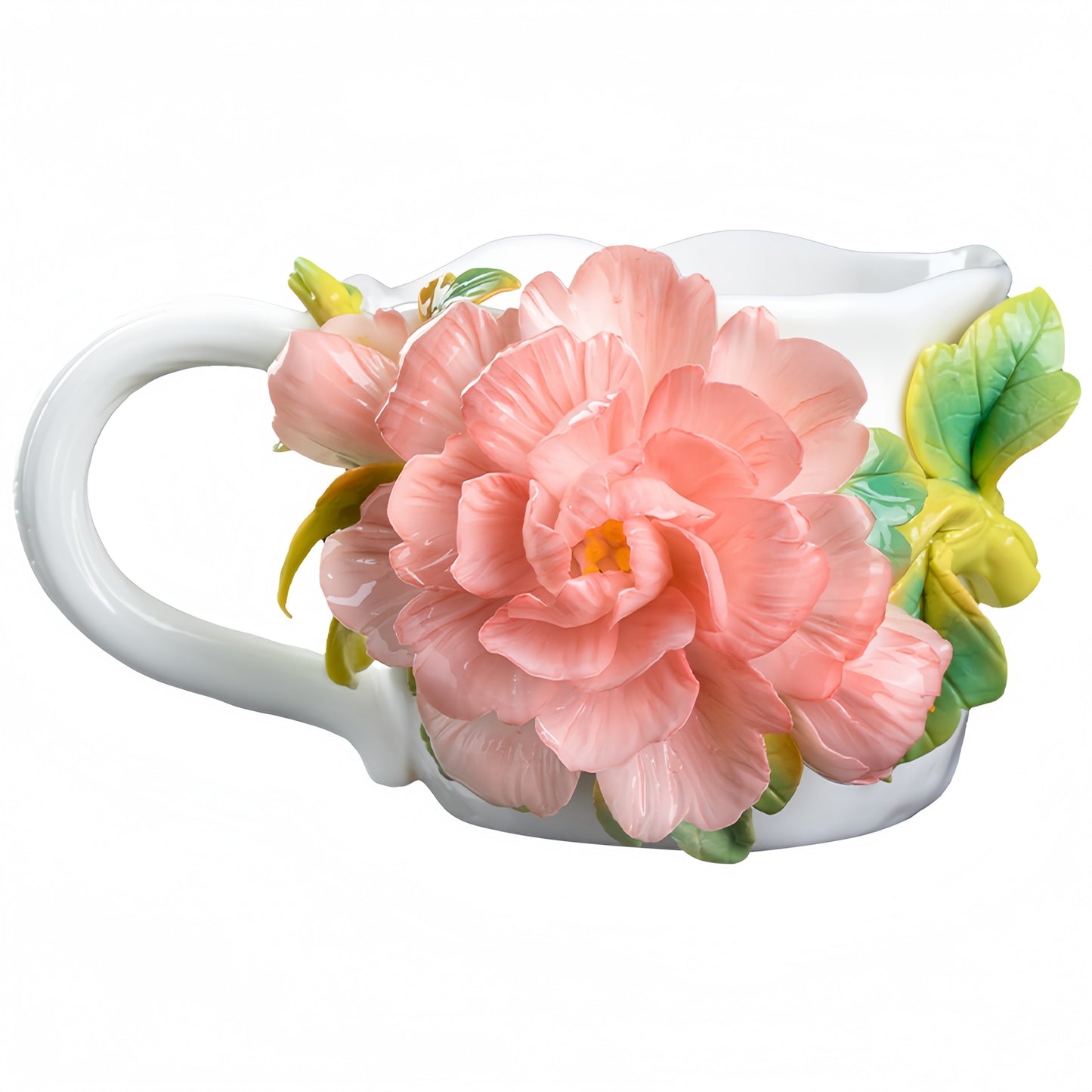 Intangible Cultural Heritage Hand-Sculpted Peony Ceramic Water Cup & Coffee Mug - 100% Handcrafted