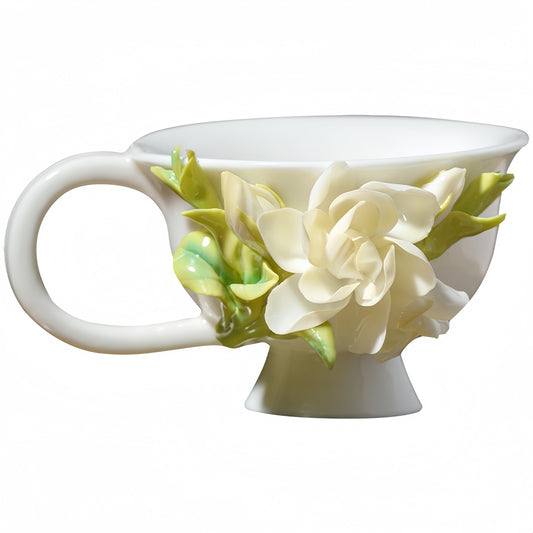 Intangible Cultural Heritage Hand-Sculpted Ceramic Gardenia Flower Water Cup & Coffee Cup - 100% Handcrafted