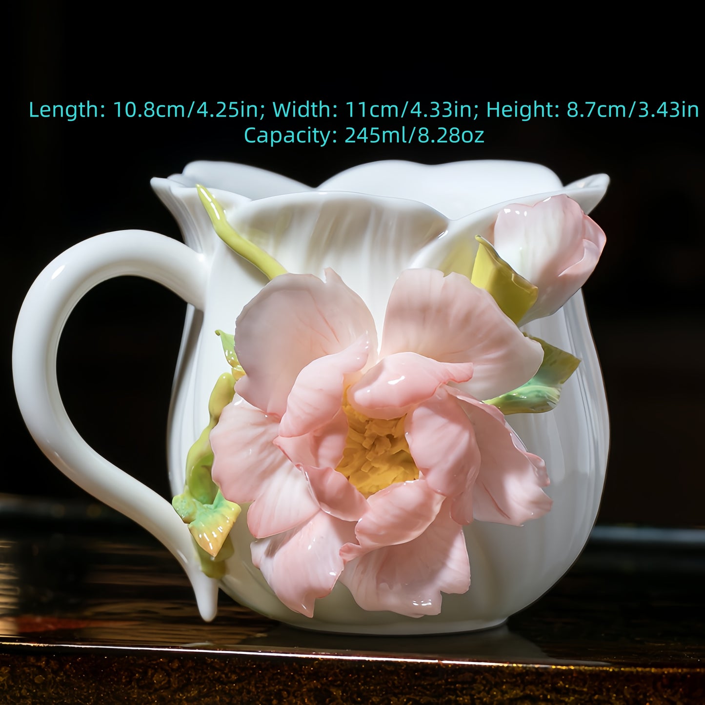 Intangible Cultural Heritage Hand-Sculpted Ceramic Peony Flower Water Cup Coffee Mug(red) - 100% Handcrafted