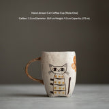 Handmade hand-painted cat ceramic teacup Original tea set Pure handmade wabi-sabi mug Coffee cup Water cup