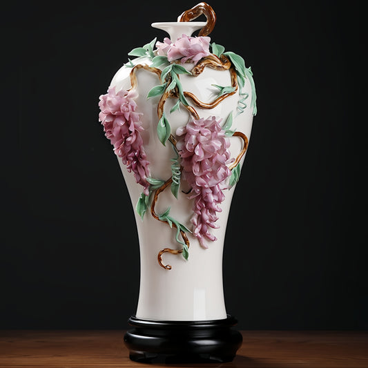 Intangible Cultural Heritage Hand-Crafted Ceramic Wisteria Flower Vase Ornament