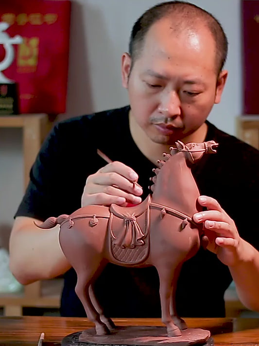 Ceramic Horse Ornament “General's Horse” Home Decor Craft(Blue)