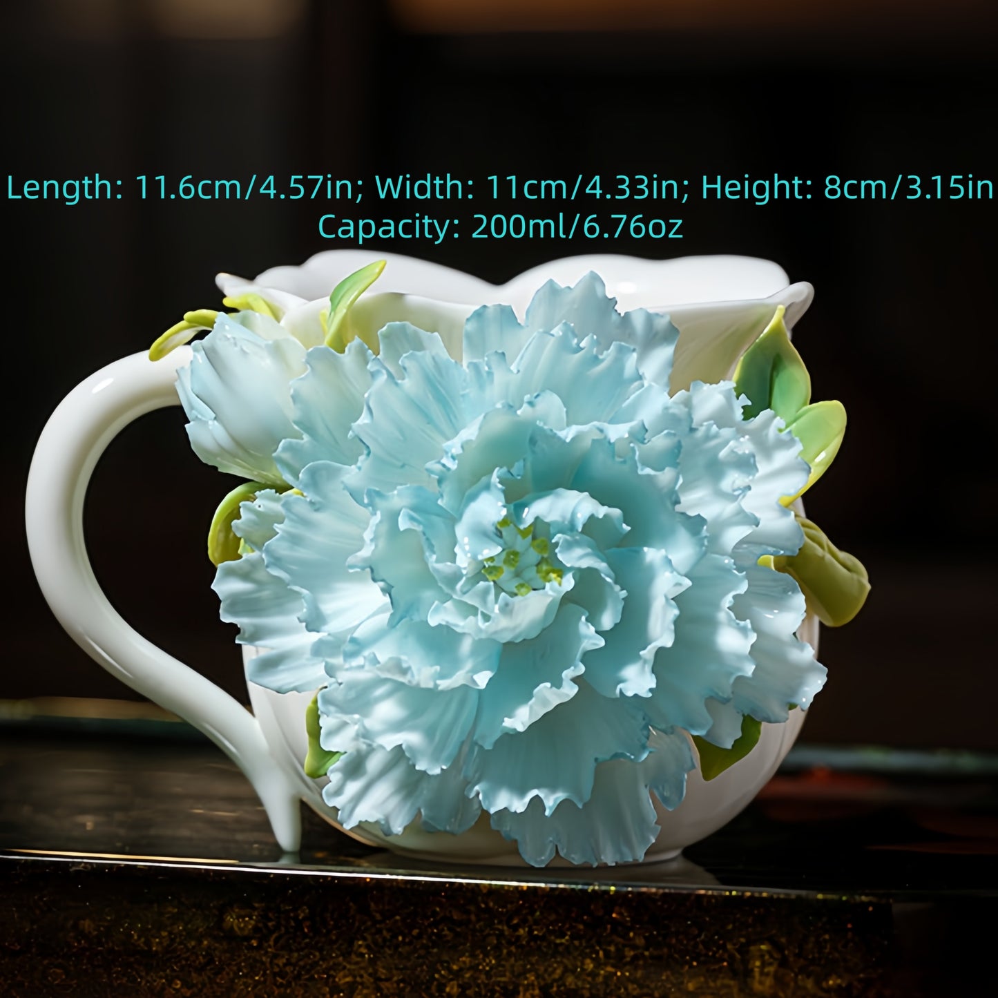 Intangible Cultural Heritage Hand-Sculpted Floral Ceramic Cup (Flower Glow - Cloud Tide Blue) - 100% Handcrafted