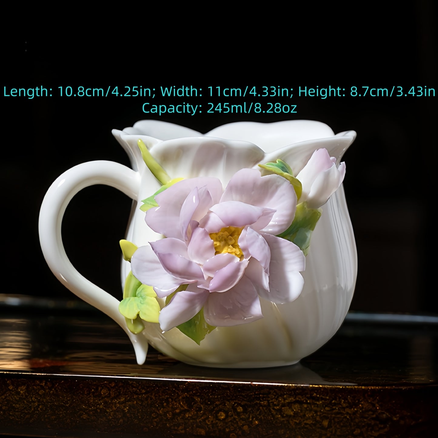 Intangible Cultural Heritage Hand-Sculpted Ceramic Peony Flower Water Cup Coffee Mug(purple) - 100% Handcrafted
