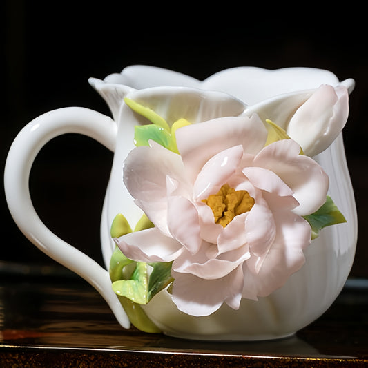 Intangible Cultural Heritage Hand-Sculpted Ceramic Peony Flower Water Cup Coffee Mug(pink) - 100% Handcrafted