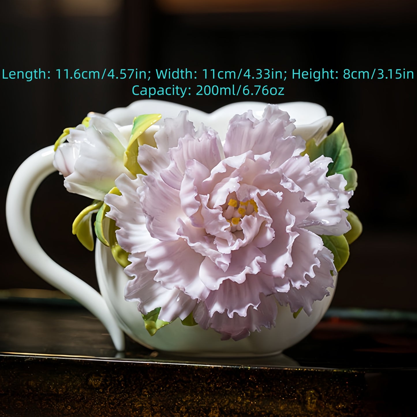 Intangible Cultural Heritage Hand-Sculpted Floral Ceramic Cup (Gathering Light Among Flowers - Mist Rain Purple) - 100% Handcrafted