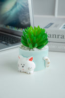 8.5 CM Cute Ceramic Succulent Garden Pots, Planter with Drainage and Attached Saucer -Plants Not Included (Blue) - LAMDAWN