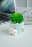 8.5 CM Cute Ceramic Succulent Garden Pots, Planter with Drainage and Attached Saucer -Plants Not Included (Blue) - LAMDAWN