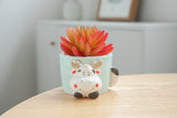 8.5 CM Cute Ceramic Succulent Garden Pots, Planter with Drainage and Attached Saucer -Plants Not Included (Blue) - LAMDAWN