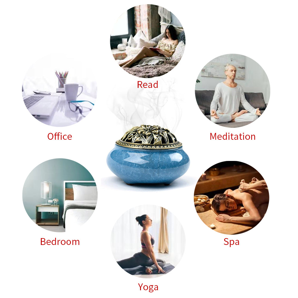 LAMDAWN Ceramic Incense Burner with Incense Stick Holder + Insulation use for Stick or Coil Incense, Cones and Frankincense (Sky Blue) - LAMDAWN