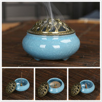 LAMDAWN Ceramic Incense Burner with Incense Stick Holder + Insulation use for Stick or Coil Incense, Cones and Frankincense (Sky Blue) - LAMDAWN