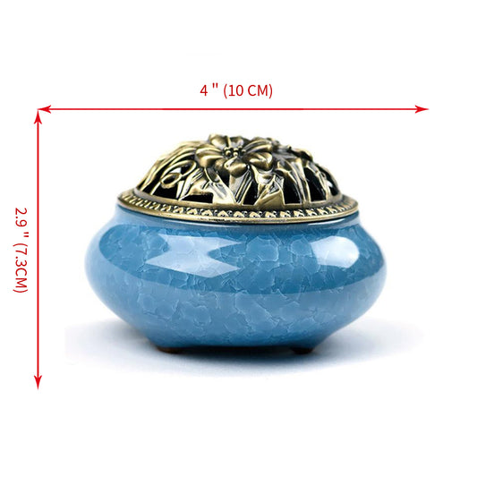 LAMDAWN Ceramic Incense Burner with Incense Stick Holder + Insulation use for Stick or Coil Incense, Cones and Frankincense (Sky Blue) - LAMDAWN