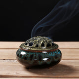 LAMDAWN Ceramic Incense Burner with Incense Stick Holder + Insulation use for Stick or Coil Incense, Sage Cones and Frankincense (Fambe Blue) - LAMDAWN