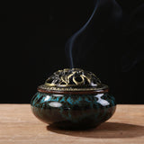 LAMDAWN Ceramic Incense Burner with Incense Stick Holder + Insulation use for Stick or Coil Incense, Sage Cones and Frankincense (Fambe Blue) - LAMDAWN