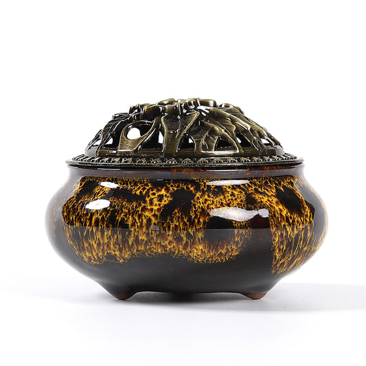 LAMDAWN Ceramic Incense Burner with Incense Stick Holder + Insulation use for Stick or Coil Incense, Sage Cones and Frankincense (Fambe Yellow) | INCENSE BURNER | LAMDAWN