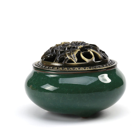 LAMDAWN Ceramic Incense Burner with Incense Stick Holder + Insulation use for Stick or Coil Incense, Sage Cones and Frankincense (Green) | INCENSE BURNER | LAMDAWN