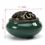 LAMDAWN Ceramic Incense Burner with Incense Stick Holder + Insulation use for Stick or Coil Incense, Sage Cones and Frankincense (Green) - LAMDAWN