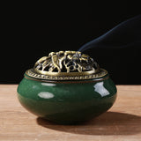 LAMDAWN Ceramic Incense Burner with Incense Stick Holder + Insulation use for Stick or Coil Incense, Sage Cones and Frankincense (Green) - LAMDAWN