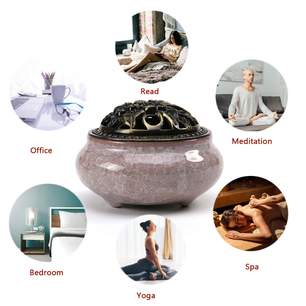 LAMDAWN Ceramic Incense Burner with Incense Stick Holder + Insulation use for Stick or Coil Incense, Sage Cones and Frankincense - LAMDAWN